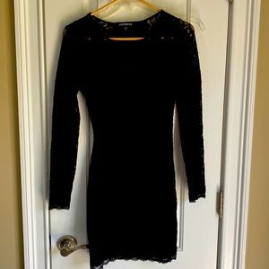 Black lace dress with open back